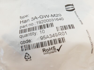 Harting Tüllengehäuse / Han A-gw-M20 / 19200031640 / 10Stk. (21-7-27-9)