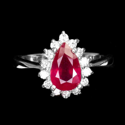 925 Sterlingsilber Ring Birne Rubin 9x6mm Natürlicher Edelstein Schmuck Größe 6