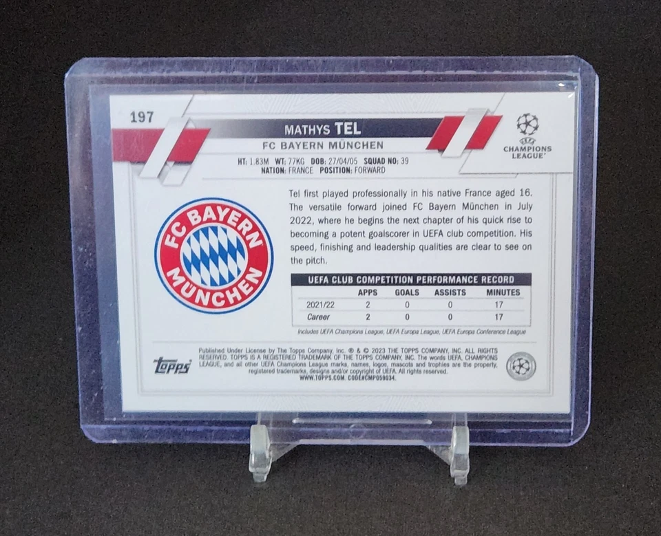 2022-23 Topps UEFA Club Competitions Pink Sparkle #197 Mathys Tel Future Stars - Image 2 of 2