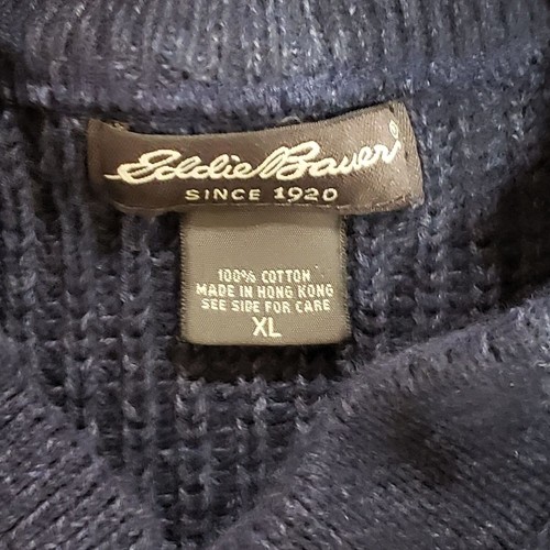 Vintage Eddie Bauer Chunky Cotton Sweater Pullover Button Placket Blue Mens XL - Picture 5 of 8