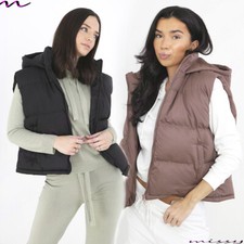 NEW Womens HOODED GILET BODYWARMER LADIES COAT PUFFER JACKET CROPPED 8-16
