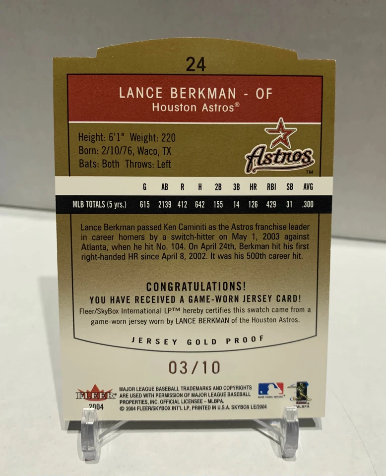 Fleer Skybox 2004 edición limitada #24 reliquia Lance Berkman Houston Astros #'d/10 Foto 2 de 2