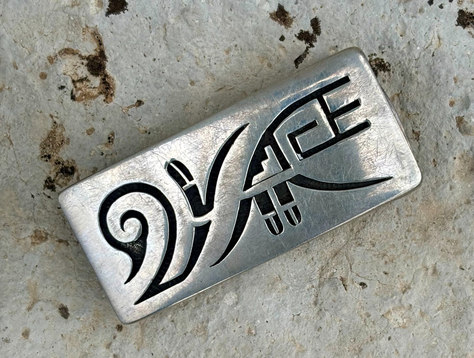 EXCEPTIONAL HOPI SILVER OVERLAY BELT BUCKLE - LAWRENCE SAUFKIE