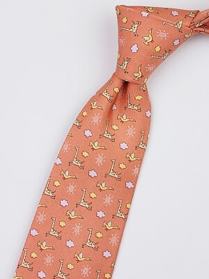 Ferragamo HERMES ネクタイ SALVATORE FERRAGAMO TIE Giraffe & Goose on Salmon Orange Silk