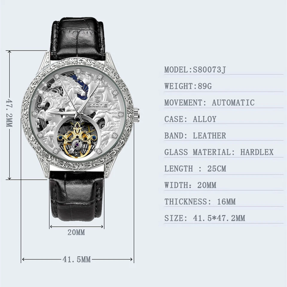 Relojes mecánicos automáticos para hombre correa de cuero informal impermeable mano luminosa Foto 4 de 4