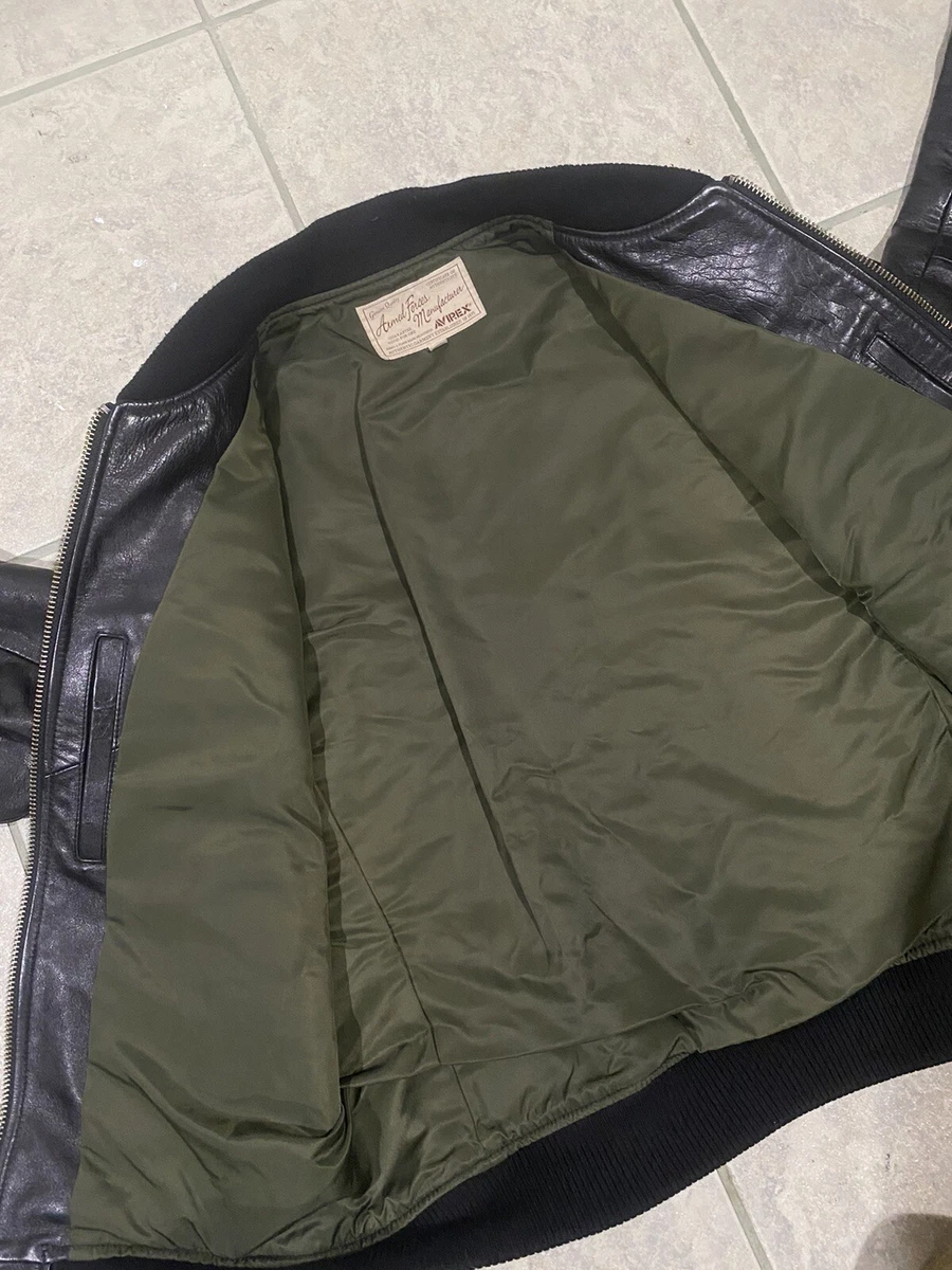 AVIREX LEATHER BOMBER JACKET USA NAVY PILOT PATCH COAT LEBANON