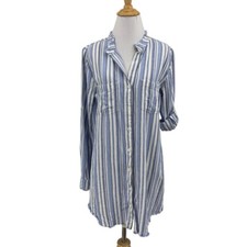 Cloth & Stone Shirt Dress Women S Small Striped Rayon Linen Tab Sleeve Tunic
