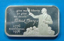PATRICK HENRY ~ MADISON MINT ~ 1 OZT .999 FINE SILVER BAR - SCARCE AND BEAUTIFUL 89.00 per troy oz