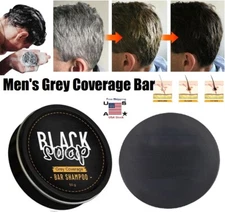 2 × Men's Grey Coverage Bar Shampoo Hair Darkening Black Soap Grey Hair Cover US