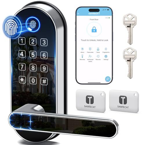 Fingerprint Smart Lock with Keypad – Keyless Entry Digital Door Lock in Silver