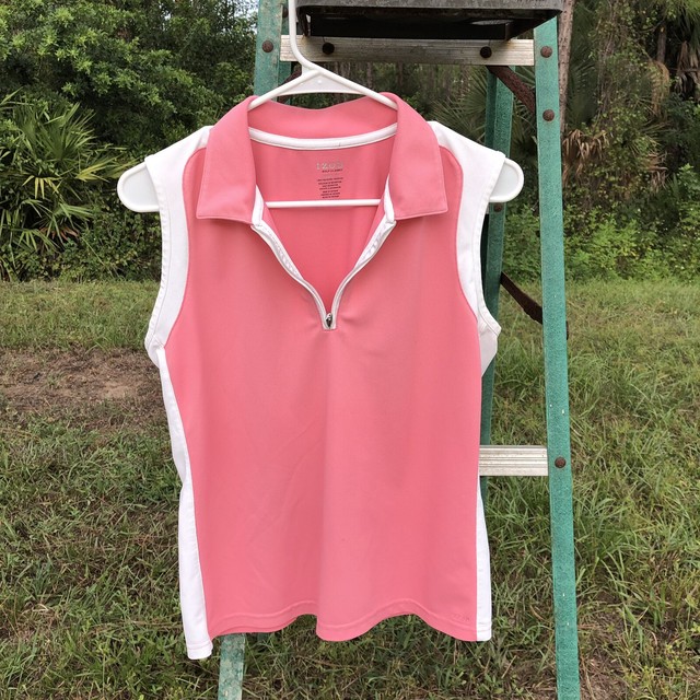 IZOD COOL FX Women’s Golf Classix Collared PINK WHITE Sleeveless Polo