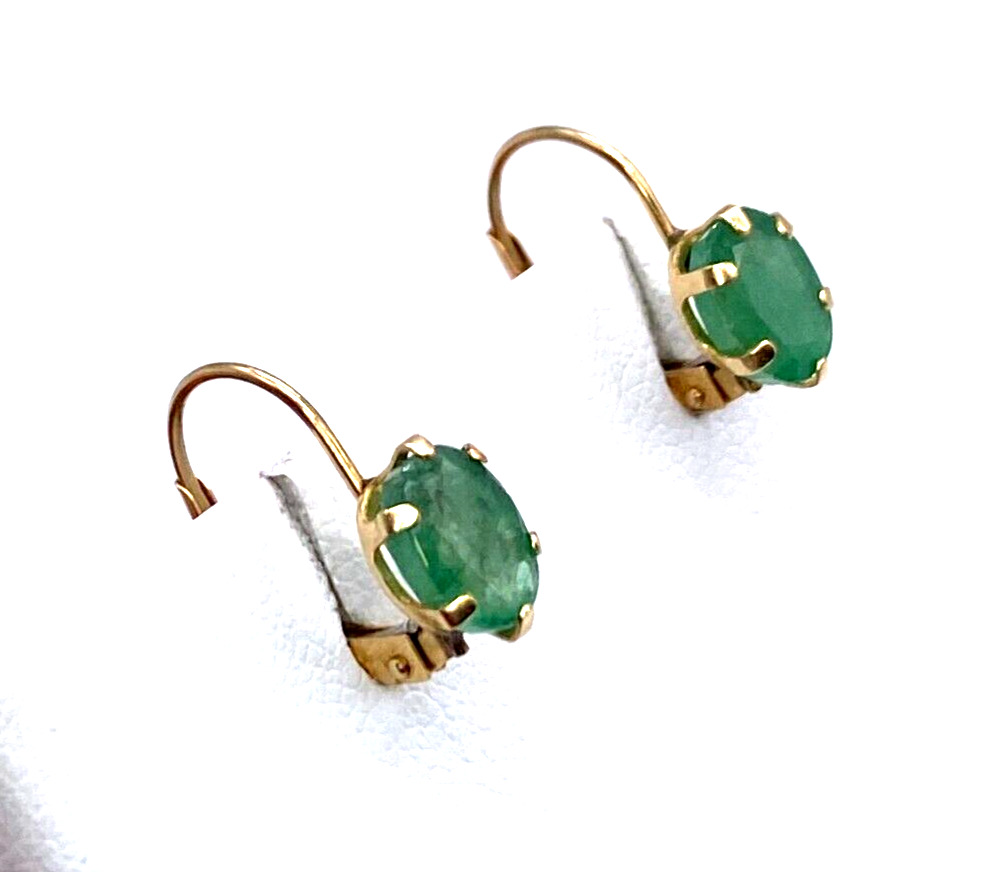 14k yg Oval Emerald Dangle Earrings - image 4