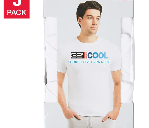 32 Grad cooles Herren 3er Pack Kurzarm Rundhals Shirt, weiß, Größe L