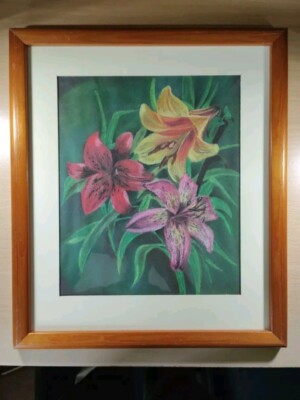 Framed Signed Original Pastel Drawing (Lilies)
