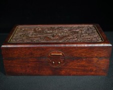 Collectible Chinese Old Rosewood handmade painting dragon pattern jewelry box