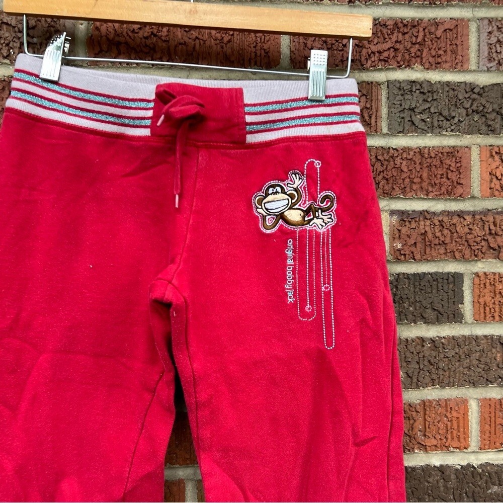 Bobby Jack Red and Gray Embroidered Rhinestone Girl’s Y2K Sweatpants