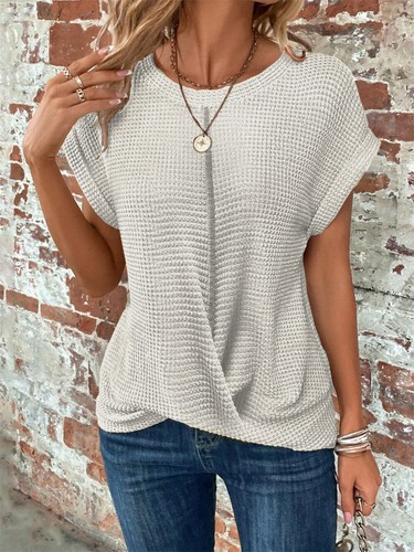 Womens Casual Top Short Sleeve Cute Twist Knot Knit Shirts Loose T Shirt Tops - Picture 13 of 17
