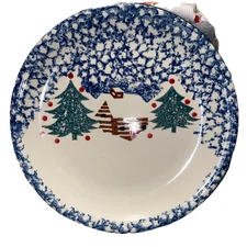 Cabin In The Snow Folkcraft Stoneware Dinner Plate Rustic 10” Holiday Tienshan