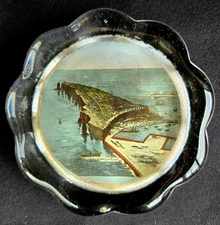 c.1925 Vintage Glass Souvenir Paperweight Helgeland Norway 3.25"w