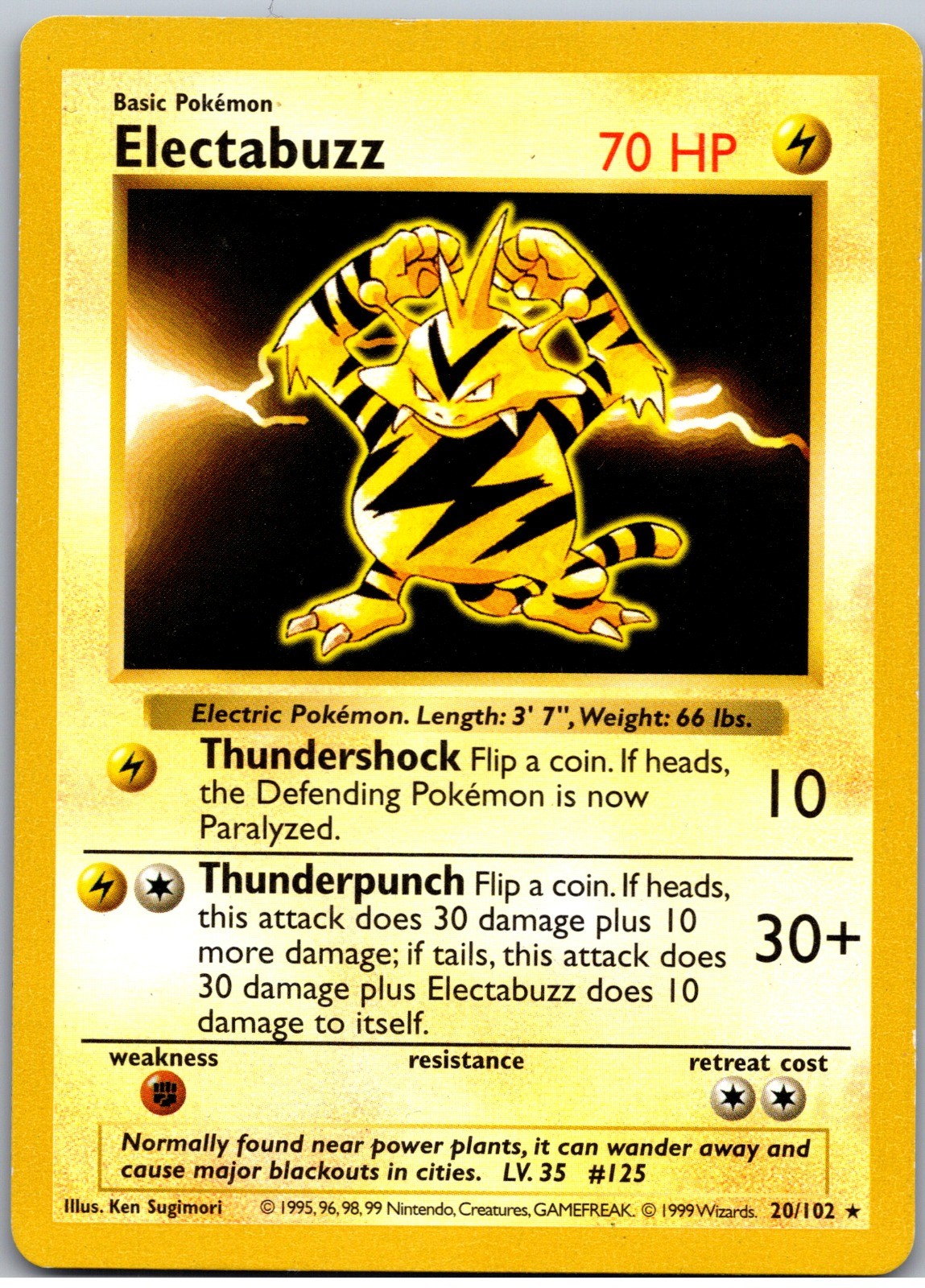 Electabuzz Unlimited Rare Base Set (Shadowless) 020/102 LP