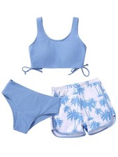 Girl's 3 Piece Bikini Bathing Suit Printed Sport Swimsuits with Shorts Cove U...