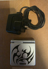 Game Boy Advance SP Tribal Limited Edition - Silver TESTED & WORKING! + ADAPTOR!