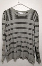 Liz Claiborne Striped Knit Pullover Sweater Gray Black XXL Rayon Blend Crew Neck