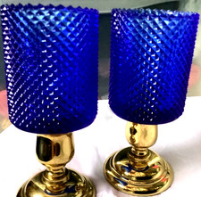 Votive Cups Candle Holders Glass pegged Cobalt Blue Pressed Glass RARE-UNCOMMON