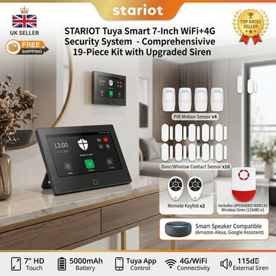 WiFi 4G Wireless Smart Home Security Alarm System Kit 7'' Touch Tuya 115dB Sirene