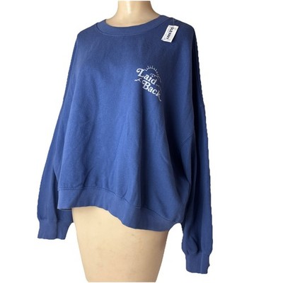 Old Navy Women's Cropped Blue Laid Back Easy Going Sweatshirt Size 2X NWT