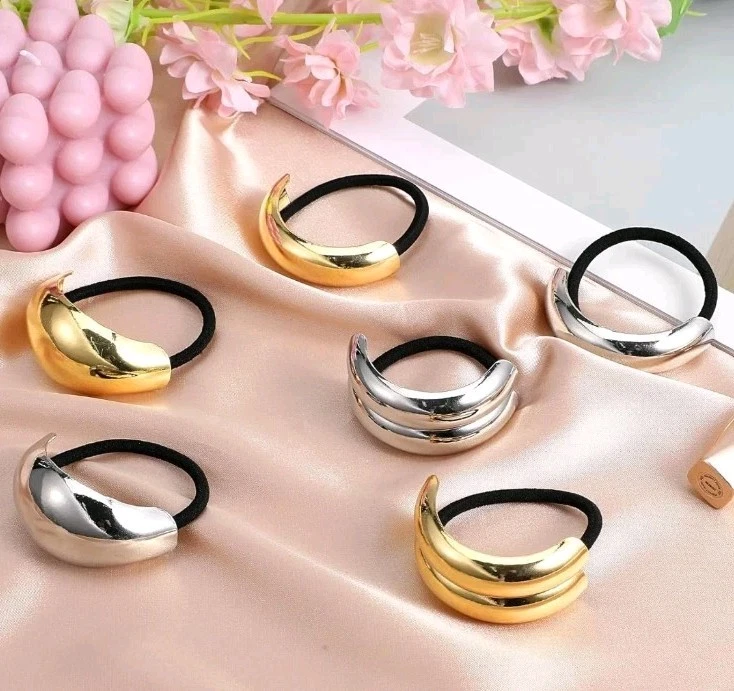 6 piezas corbata de metal para mujer accesorios geométricos dorados puños elásticos Foto 3 de 4