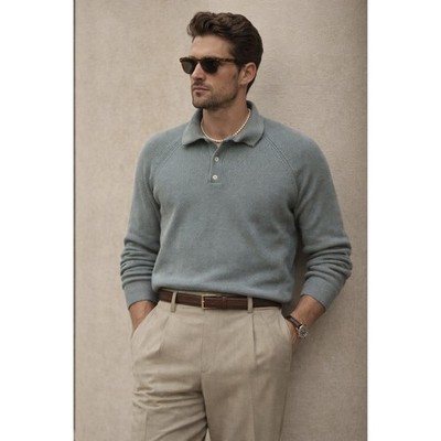 American Eagle Men's Large Heavy knit Ribbed Sweater Robin Egg Blue old money