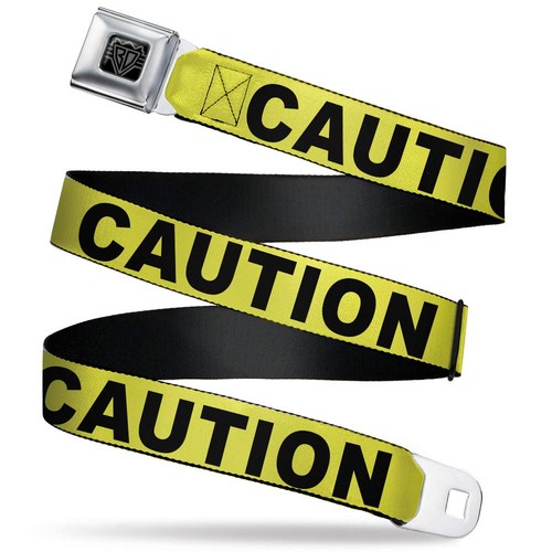 Buckle-Down Seatbelt Belt - CAUTION Yellow/Black - 1.0" Wide - 20-36 Inches in L