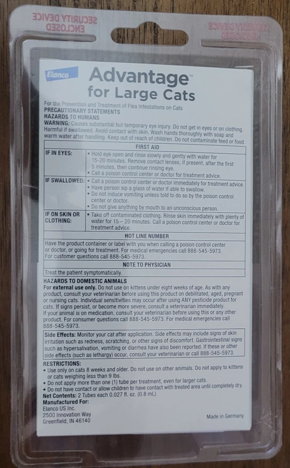 Tratamiento antipulgas Advantage para gatos grandes de más de 9 libras - 2 dosis sellado de fábrica Foto 2 de 2