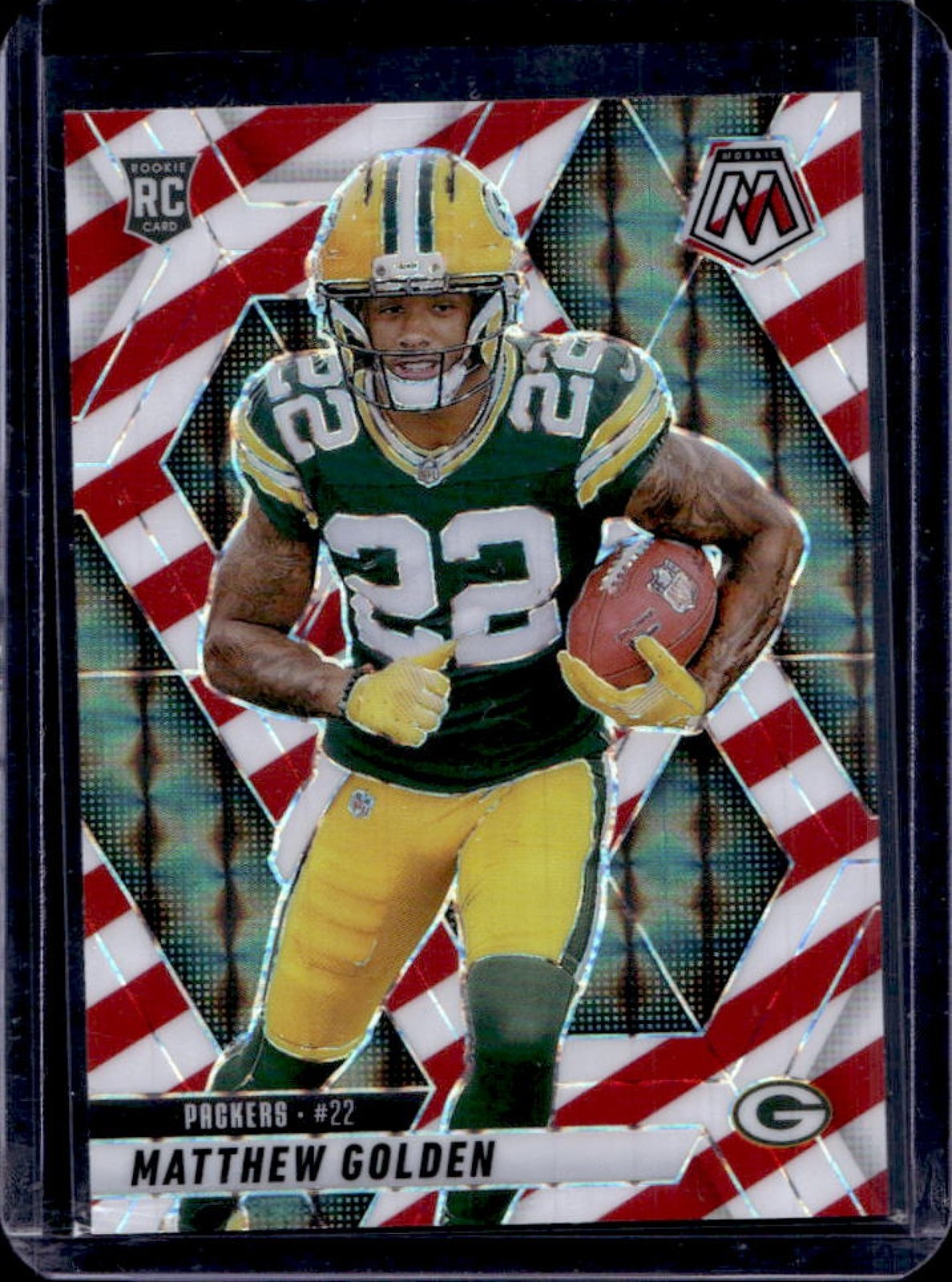 2025 Mosaic Matthew Golden Rookies RC Red and White Stripe Prizm #323 Packers
