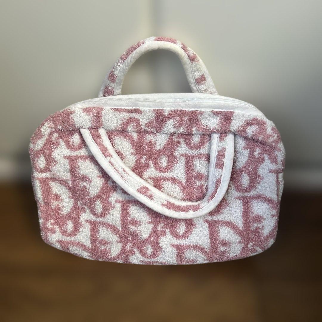 Dior Terry Cloth Trotter Handbag Pink Stylish Designer Auth From Japan RIN