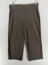 EILEEN FISHER Pants M Organic Cotton Stretch Jersey Wide Cropped Brown USA