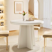 Round Dining Table 31.5 Inch Small Kitchen Table Sturdy Base White Easy Assembly