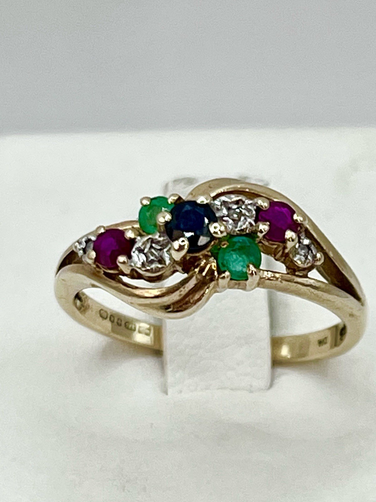 9ct Gold Sapphire Ruby Emerald Diamond Ring Size … - image 2