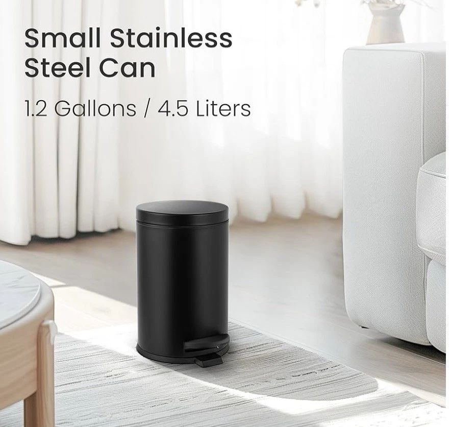 1.2 Gallons Small Black Trash Can, Bathroom Garbage Can with Lid and Foot Pedal - Image 3 of 4