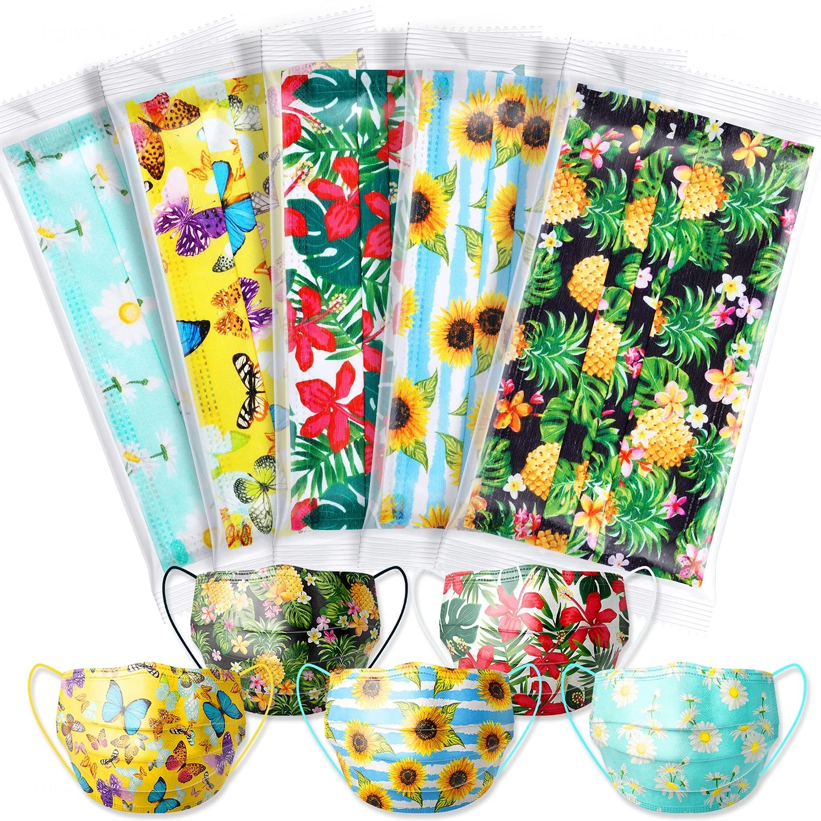 NiHealth 50PCS Adult Disposable Face Masks 3-Ply 1 Count (Pack of 50), Summer