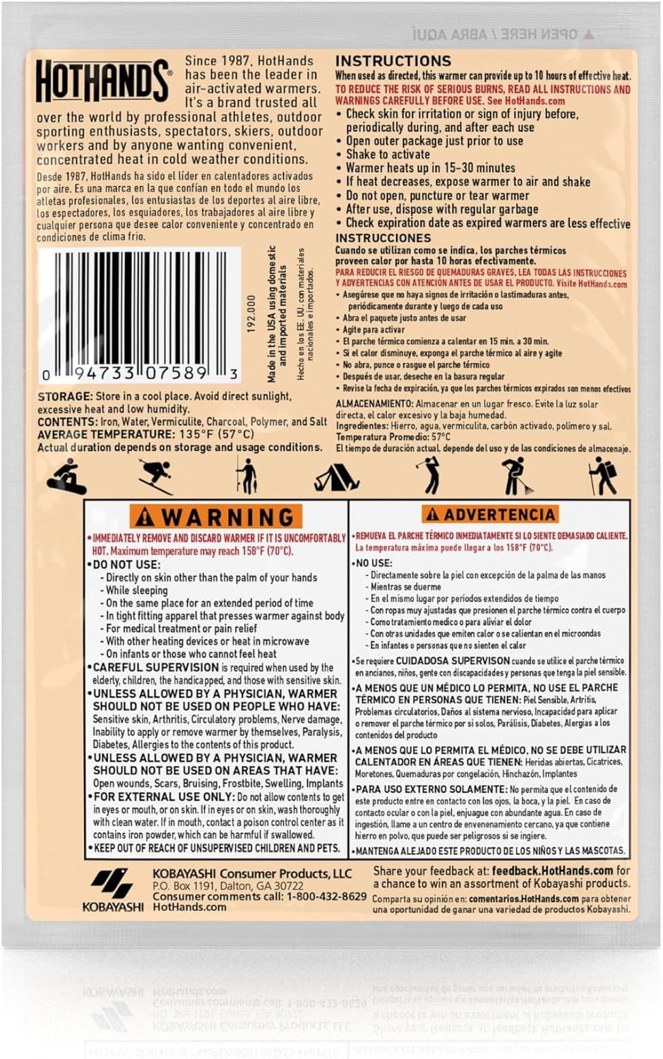 HotHands Body & Hand Super Warmers - Long Lasting 10 Individual Warmers, Tan 