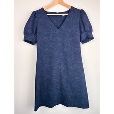 Tommy Hilfiger Navy Floral Jacquard Puff Sleeve V-Neck Mini Dress Size 8 Shift
