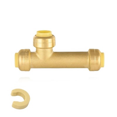 1 Pack 1/2 Push Fit Slip Tee, Brass Fitting, PEX, Copper, CPVC, Clip, PF179