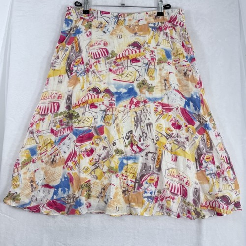 Gonna Liz Claiborne 14 100% lino cerchio midi donna giallo blu stampa costiera - Foto 3 di 9