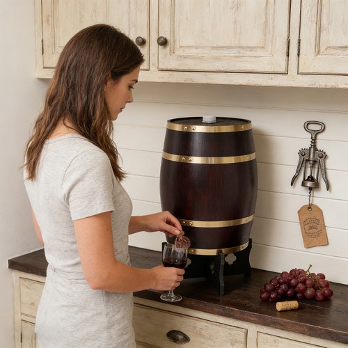 20L Vertical Wooden Wine Barrel w/ Faucet&Bracket for storing whiskey,rum,brandy