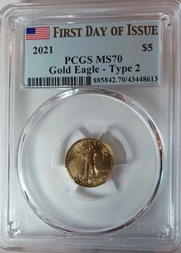 2021 1/10 oz American Gold Eagle (Type 2) MS-70 PCGS (FDI)