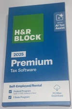 H&R Block Tax Software Premium 2025 Fed+State Key Card Windows 10+ /Mac OSX 12+