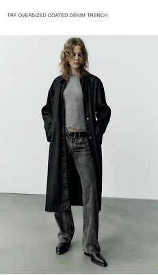 ZARA trf outer wear モッズコート XL y2k n3b Zara TRF Oversized Black Coated Denim Trench 5520/27 | eBay