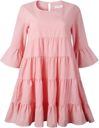 Joteisy Women’s Summer Ruffle Sleeve Round Neck Loose Fit Casual mini dress - Picture 2 of 4